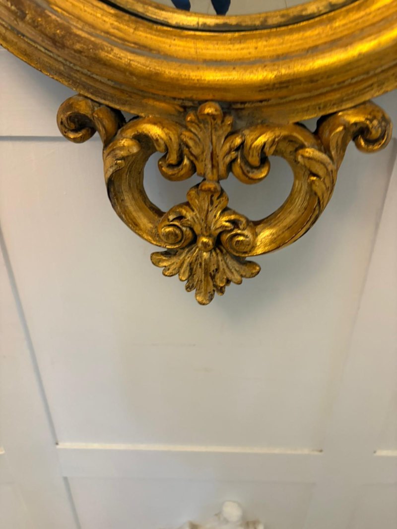 Antique Pair of Regency Style Giltwood Convex Girandole Wall Mirrors - Image 6